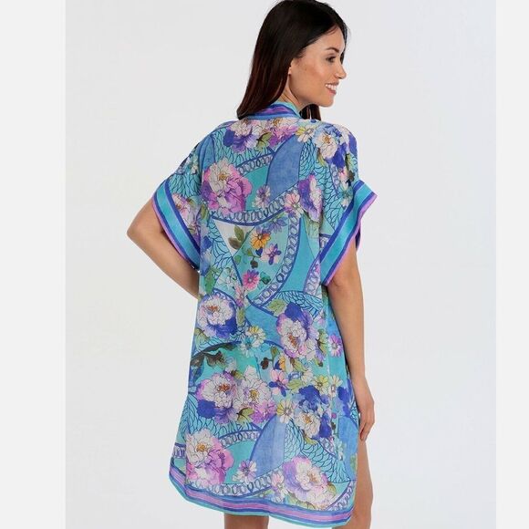 Gottex 100% Silk Samosir Multi-color Moroccan Boho Kimono Kaftan Multi Size M - Picture 2 of 8